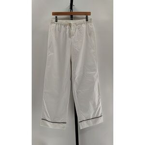 Quince White Wide-Leg Drawstring Pajama Pants with Black Trim